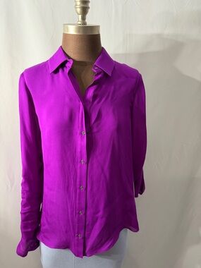 Jay Godfrey Women's Silk Lace Up Shirt in Vivid Magenta Size 8 New